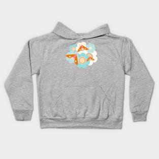 Orange and pink butterflies over blue flowers Kids Hoodie